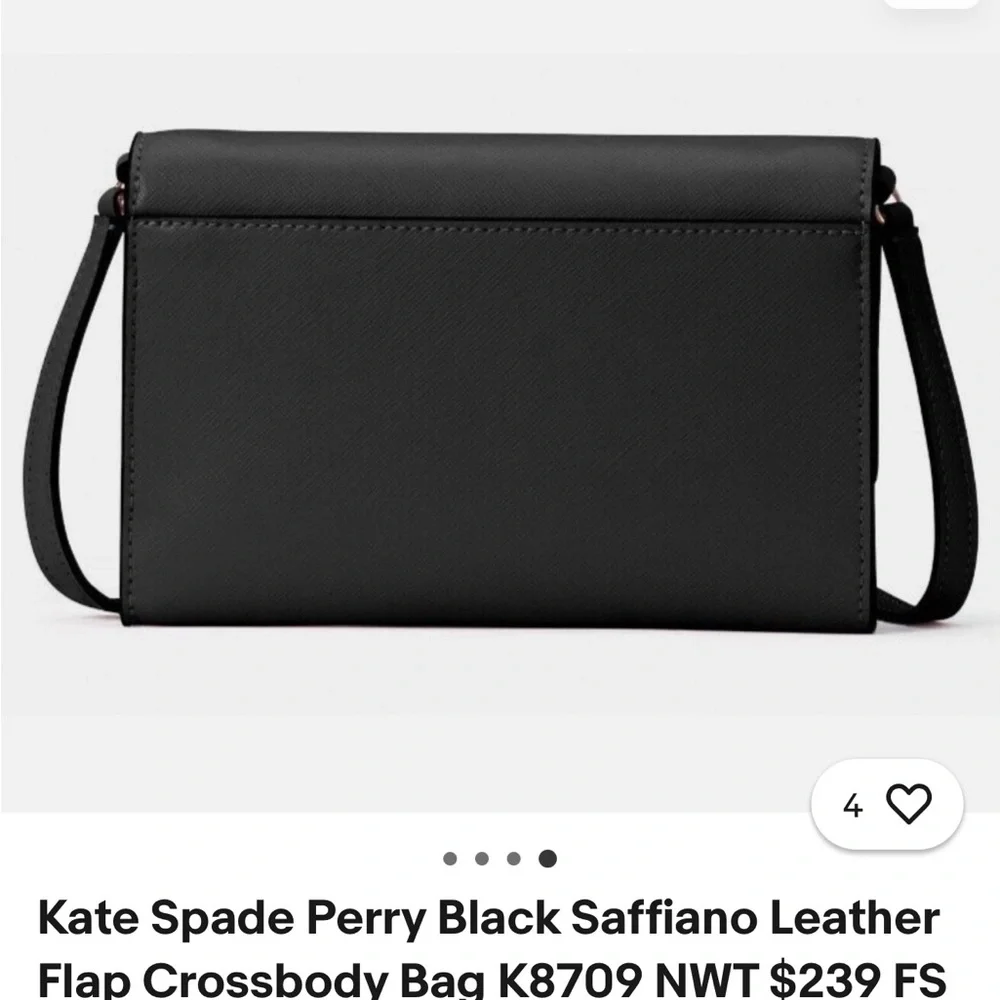 Kate Spade Perry Black Saffiano Leather Flap Crossbody Bag. STYLE K8709. NWT. - Picture 4 of 6